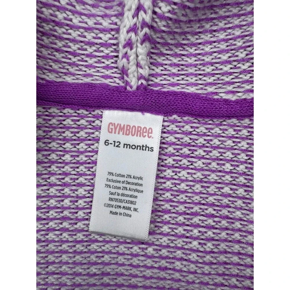 Baby Hooded Knit Cardigan Sweater Pom Pom Purple White Button 6-12 Months